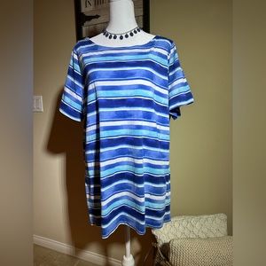 CHAPS Women's Striped Blue/White Short Sleeve Shirt w/Accent Buttons - Size 3X